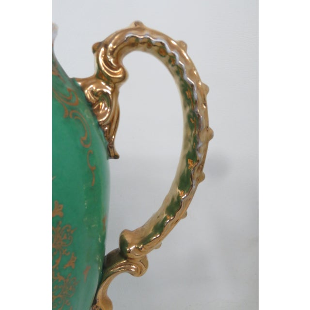 Late 19th Century Victoria Austria Ewer Green Gold Gilded Cameo Cherub Pitcher With Lid 4721b For Sale - Image 5 of 17