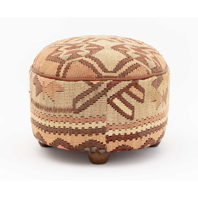 Contemporary Oval Kilim Upholstered Footstool For Sale - Image 3 of 8