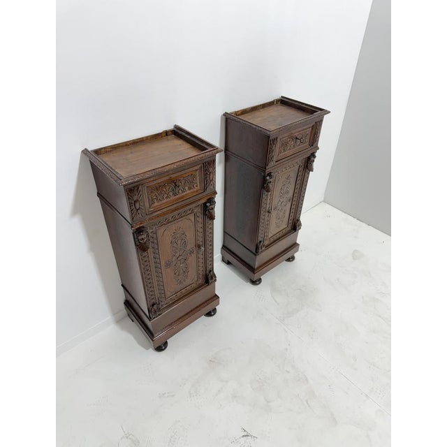Sicilian Hand-Carved Bedside Tables with Marble Tops, 1940, Set of 2 For Sale - Image 17 of 18