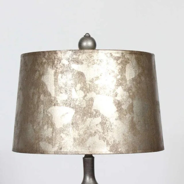 1970s Mid-Century Modern Geometric Shaped Silver Lamps and Shades - A Pair For Sale - Image 5 of 9