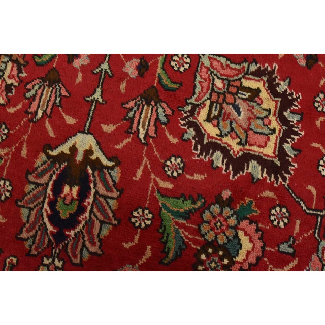 Tabriz Rug 10’2” X 11’5” Red Wool Vintage Traditional Hand-Knotted Carpet For Sale - Image 4 of 15