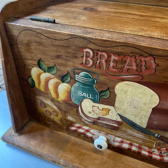 Vintage Wooden Hand Painted Bread Box For Sale - Image 11 of 12