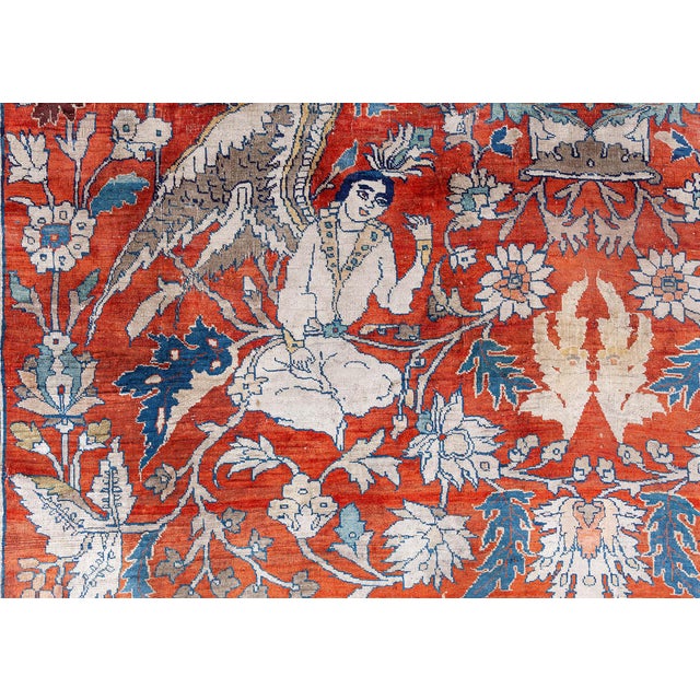 Late 19th Century 19th Century Persian Tabriz Silk Red and Navy Blue Rug For Sale - Image 5 of 9