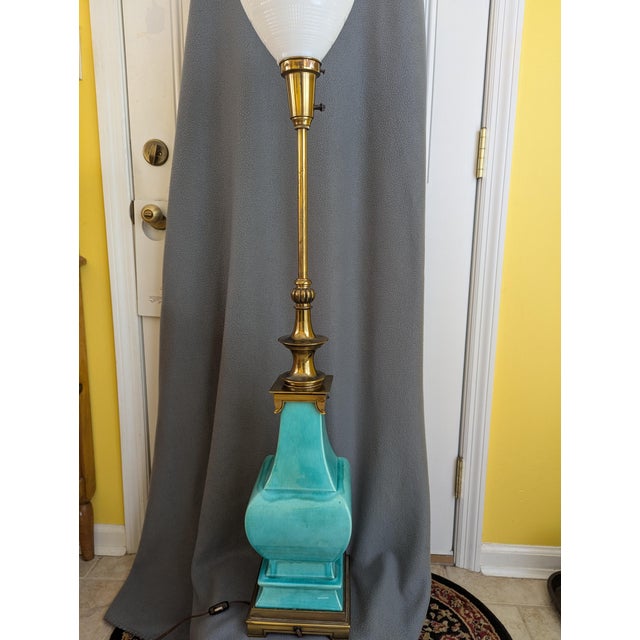 Metal Mid 20th Century Mid Century Stiffel Pagoda Style Base Glazed Ceramic Lamp For Sale - Image 7 of 9