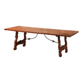 19th C. Spanish Baroque Walnut Refectory Table With Iron Stretcher For Sale