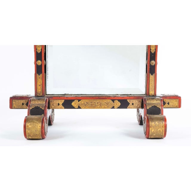 Paint 19th Century Japanese Red and Black Lacquer Table Mirror Gilt Brass Mounts For Sale - Image 7 of 14