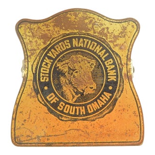 Antique Brass Advertising Paper Bill Clip Stockyards National Bank S Omaha For Sale