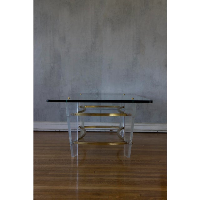Mid-Century Modern 1970s Charles Hollis Jones Minimalist Lucite, Glass and Brass Coffee Table For Sale - Image 3 of 10