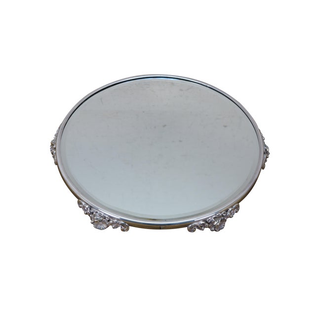 Art Nouveau Antique Victorian Art Nouveau Round Plateau Mirror Dresser Bar Vanity Tray 15" For Sale - Image 3 of 11