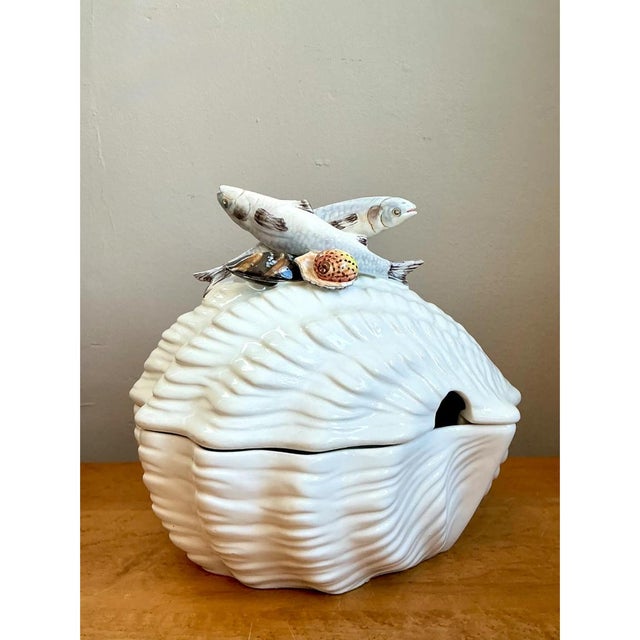 Ivory Vintage Italian Glazed Ceramic Fish Tureen For Sale - Image 8 of 12