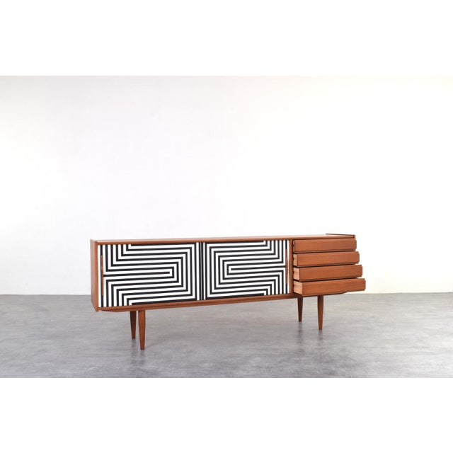 Mid-Century Modern Op-Art Hand-Painted Teak Sideboard, 1960s For Sale - Image 6 of 17