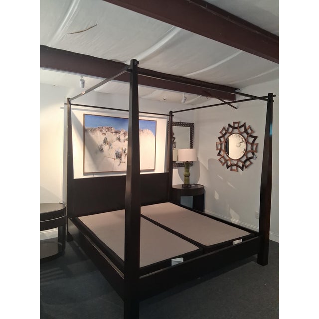 Black King Size Canopy Bed With Matching Nightstands Attributed McGuire 3-Piece Bedroom Set For Sale - Image 8 of 10
