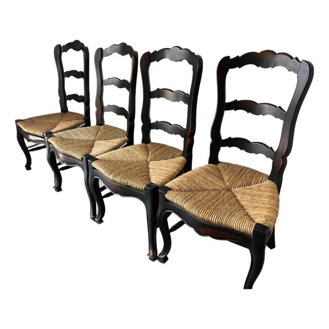 Late 20th Century French Provincial Ladderback Chair Rush Seat For Sale
