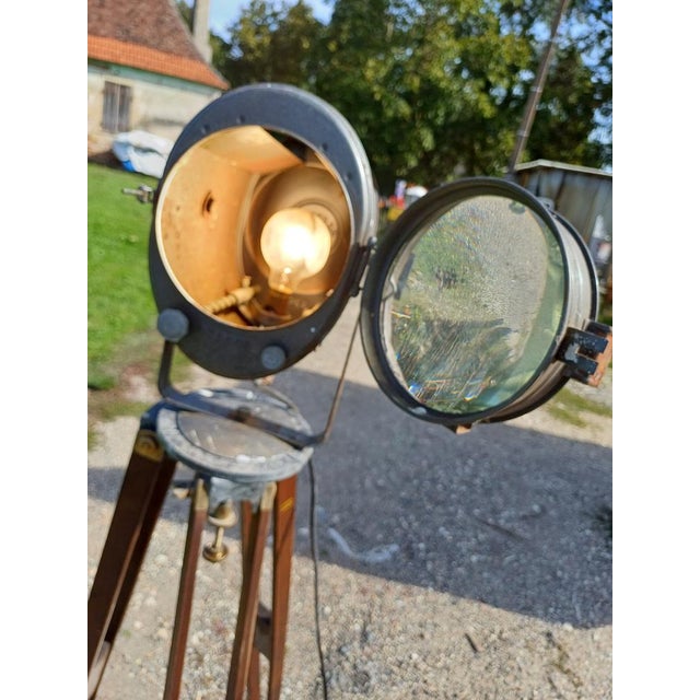 Wooden Tripod Cremer Cinema Spotlight, 1950, in Very Good conditions. Designed 1950 to 1959 This piece has an attribution...