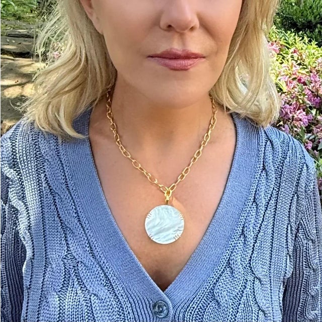 Contemporary Mother of Pearl Disc Necklace 2 pcs For Sale - Image 3 of 4