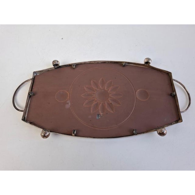 Gold Vintage Art Deco Mirrored Glass Serving Tray with Floral Motif, Central Europe, 1930 For Sale - Image 8 of 16