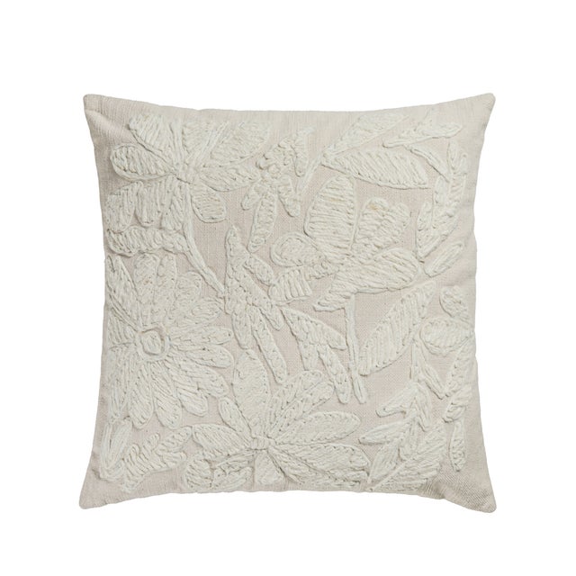 2020s Tabitha Embroidered Flower 20" Throw Pillow, Cream For Sale - Image 5 of 5