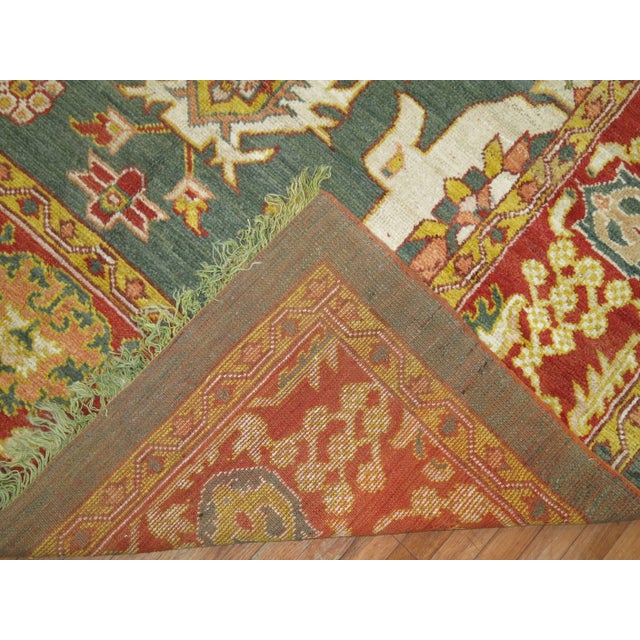 Contemporary Early 21st Century Green Turkish Square Oushak Rug - 11'2" x 12'3" For Sale - Image 3 of 6