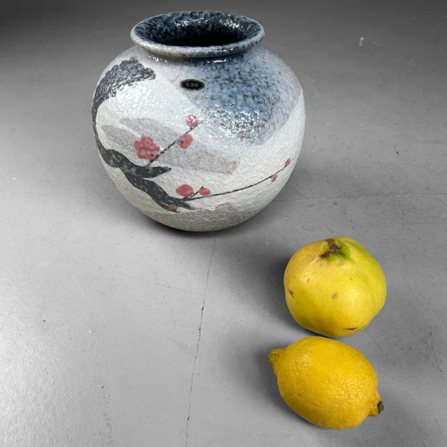 Japanese Shigaraki Flower Vase with Sakura Decor, 1970s For Sale - Image 4 of 15