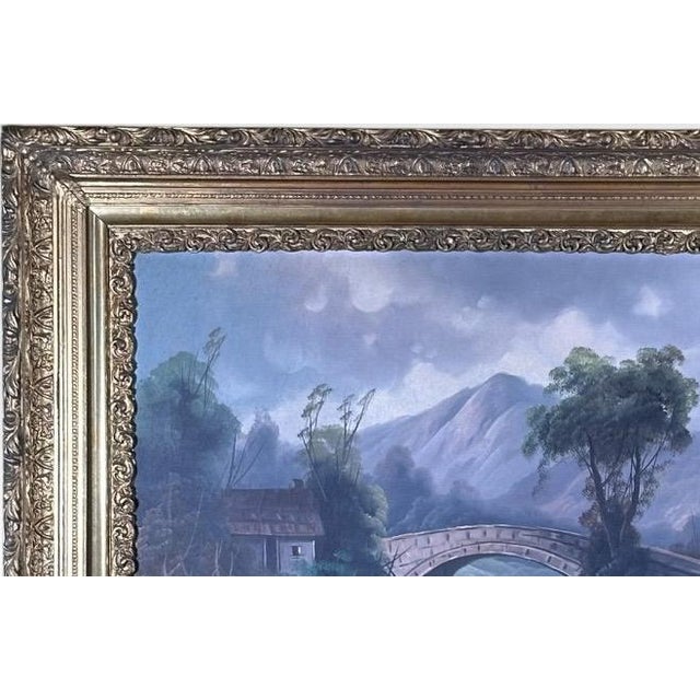 Wood Antique 19th Century River Crossing Landscape Oil Painting in Victorian Gilt Frame For Sale - Image 7 of 13