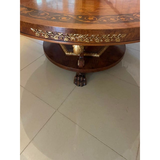 Antique Burr Walnut Marquetry Inlaid Carved Gilded Centre/Dining Table, 1920 For Sale - Image 9 of 14