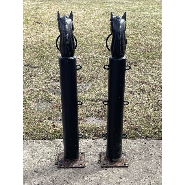 Art Deco Pair of Antique Horse Head Hitching Posts Cast Iron Heads For Sale - Image 3 of 9