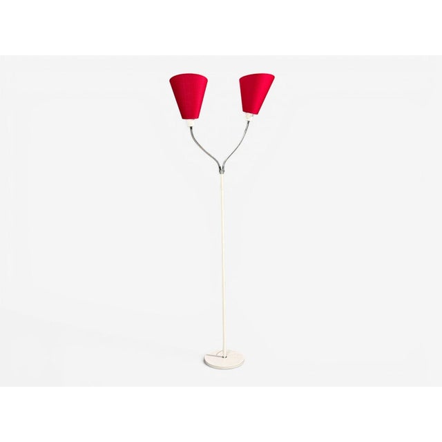 Ah Belysing, Floor Lamp, White Lacquered Metal, Red Fabric, Sweden, 2000s For Sale - Image 4 of 11