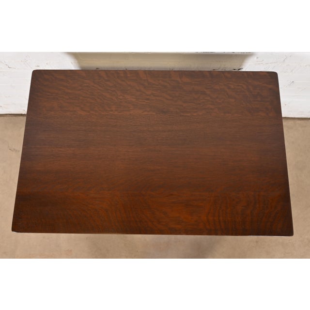 Brown Early Gustav Stickley Mission Oak Arts & Crafts Writing Desk or Library Table, Circa 1900 For Sale - Image 8 of 12