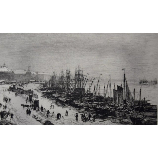 The Port Of Bordeaux, France In Winter: A 19th C. Etching by Maxime Lalanne, 1868 For Sale In San Francisco - Image 6 of 7