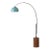 1980s 92" Tambo Floor Lamp in Black Nickel by Nova of California, 1980s - Mid Century Arc Lamp, Pool Blue Shade, Dark Walnut Base, Dimmable For Sale