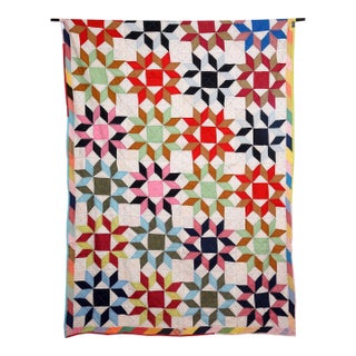 Handmade Kantha Style Embroidered Vintage Linen Quilt For Sale