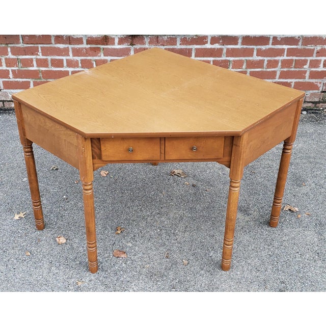 Vintage 1980s Ethan Allen Baumritter Maple Corner Desk W/ Laminate Top