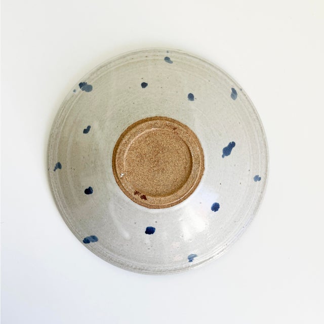 White Mid-Century Blue Abstract Studio Pottery Bowl For Sale - Image 8 of 9