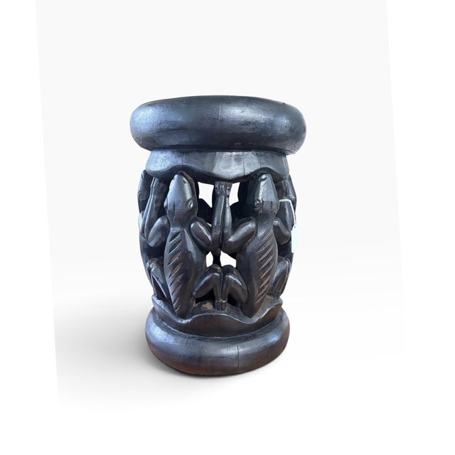 Black Vintage Tribal Nobility Bamileke Crocodile Stool/Table Cameroon 16" H For Sale - Image 8 of 10