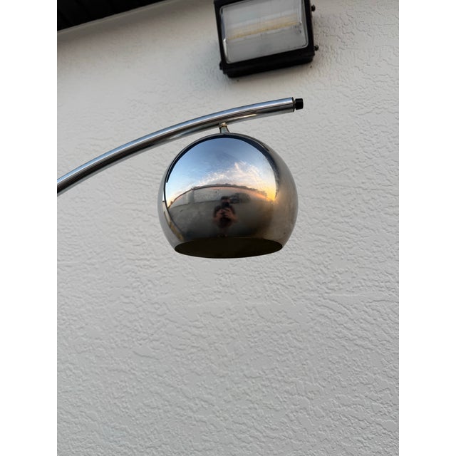 Mid-Century Modern Vintage Mid‑Century Modern Chrome Space Age Arc Chrome with Globe Shade Floor Lamp For Sale - Image 3 of 8