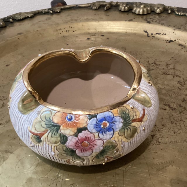 Antique Deruta Italy Pottery Ashtray Hand Painted Artist Signed