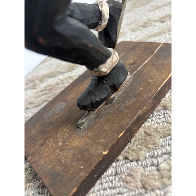Black Folk Art Carved Wooden Ice Skater For Sale - Image 8 of 11