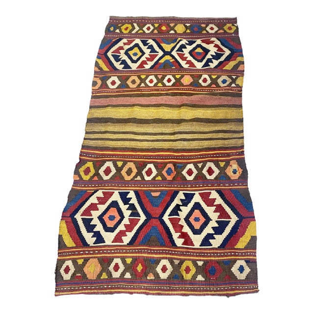 Antique and Rare Tribal Caucasian Kuba Kilim 5'6" by 2'9" For Sale