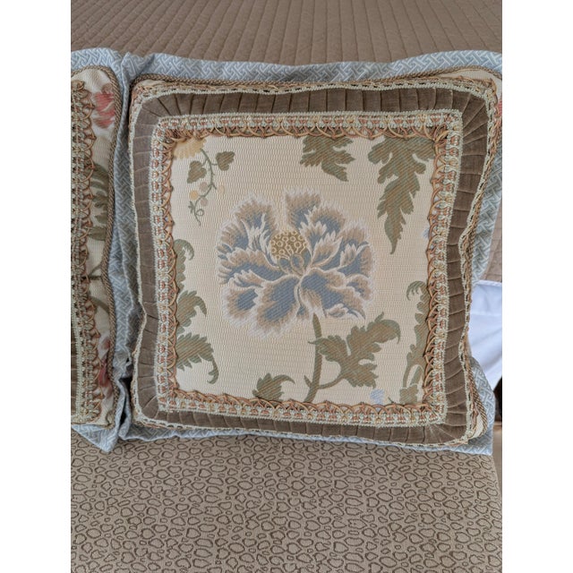 Cream A Pair of Scalamandre Silk Embridered Fabric With Woven Looped Beaded Cord and Velvet Borders For Sale - Image 8 of 10