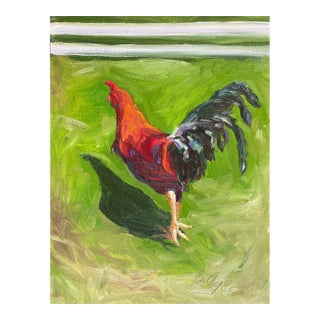Rooster Running Contemporary Oil Painting For Sale
