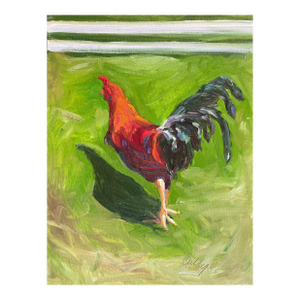 Rooster Running Contemporary Oil Painting