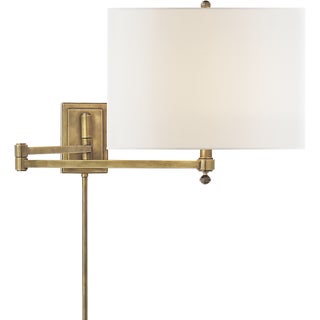 Thomas O'Brien for Visual Comfort Signature Hudson Swing Arm in Hand-Rubbed Antique Brass with Linen Shade For Sale