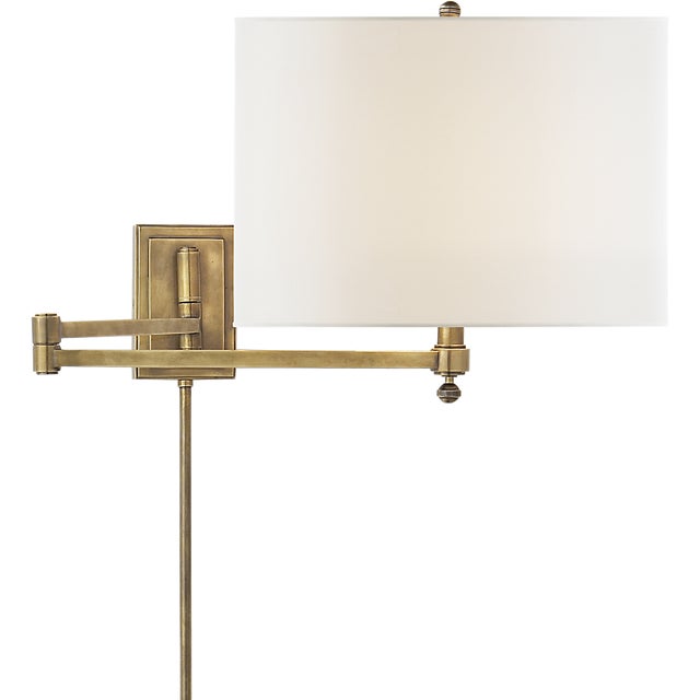 Thomas O'Brien for Visual Comfort Signature Hudson Swing Arm in Hand-Rubbed Antique Brass with Linen Shade For Sale
