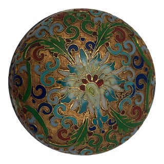 1950s Vintage Champleve’ Enameled Round Trinket Box For Sale