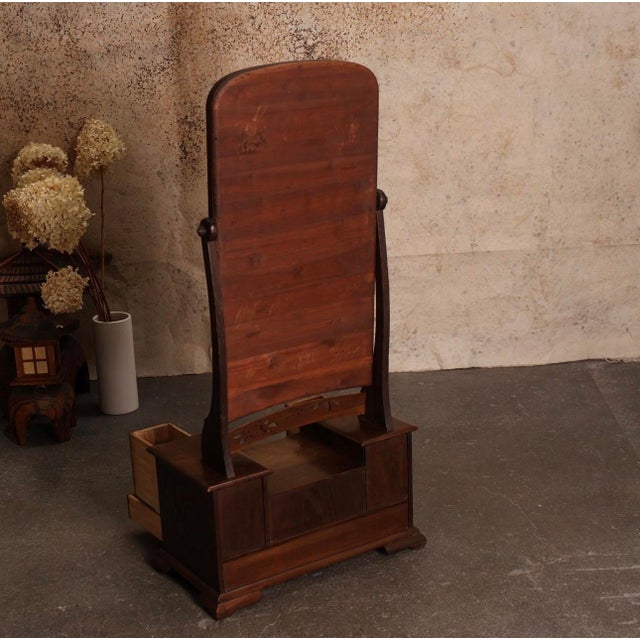 Vintage Japanese Kyodai Vanity Mirror – Solid Wood For Sale - Image 4 of 12