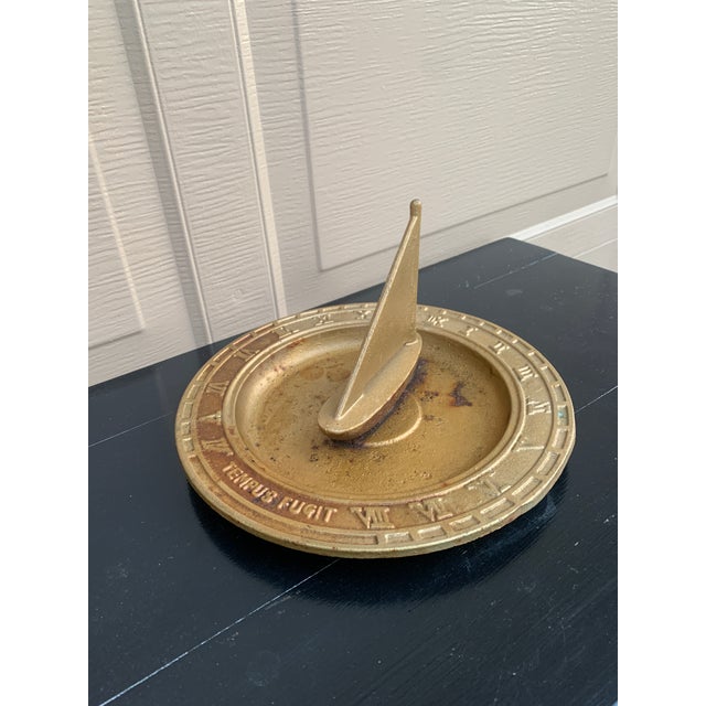 Traditional Vintage Cast Iron Garden Nautical Sundial With Sail Boat "Tempus Fugit" For Sale - Image 3 of 10