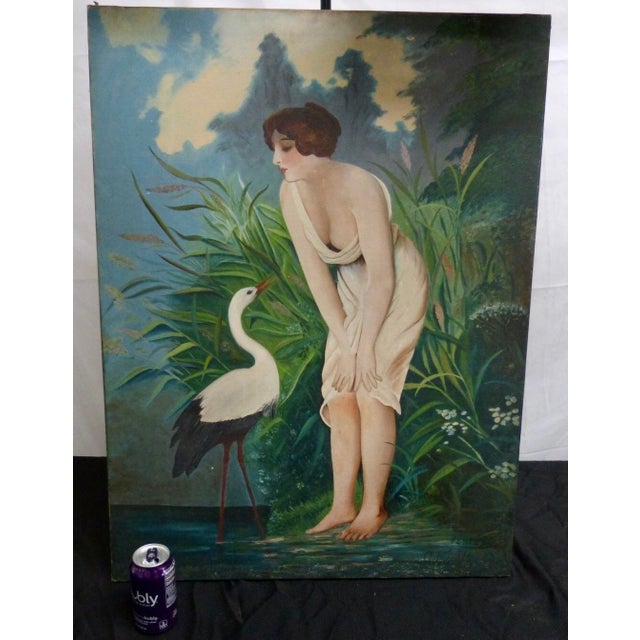Vintage G. Kraft Oil Painting of a Woman With a Bird - Titled “Fantasy” For Sale - Image 12 of 13