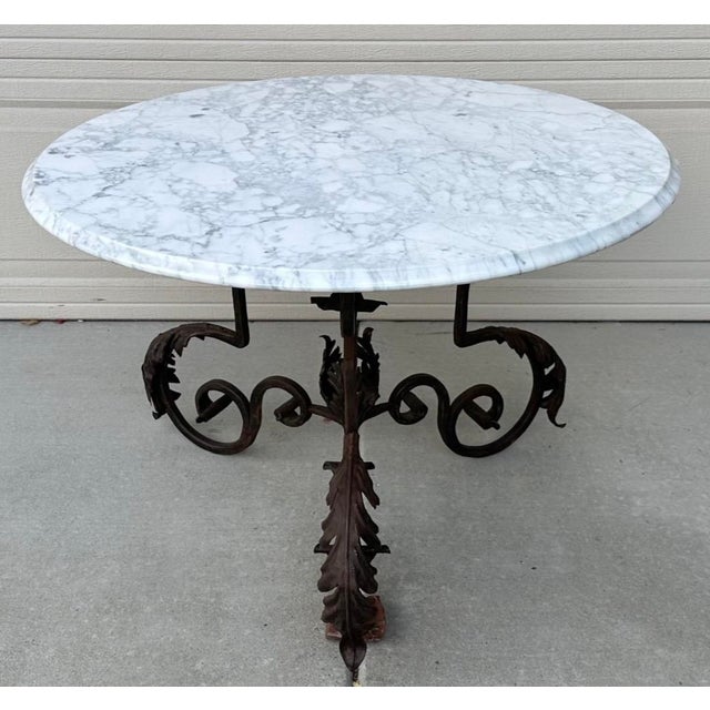 White French Art Nouveau Iron Coffee Table With Italian Carrara Marble Top, Late 19th C. For Sale - Image 8 of 18
