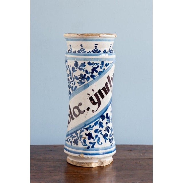 18th Century Spanish Blue & White Albarello Jar For Sale - Image 12 of 12