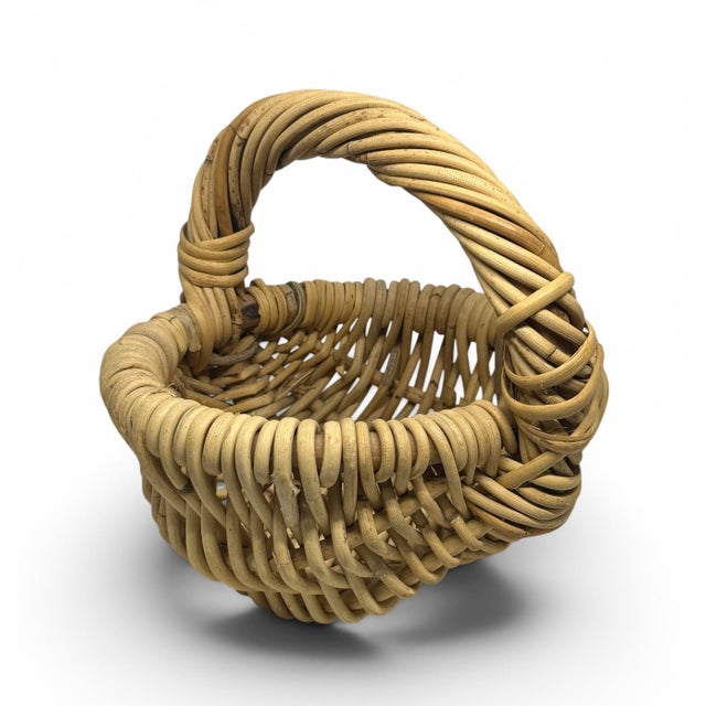 French Vintage Small French 9” Handwoven Thick Wicker Gathering Basket For Sale - Image 3 of 12